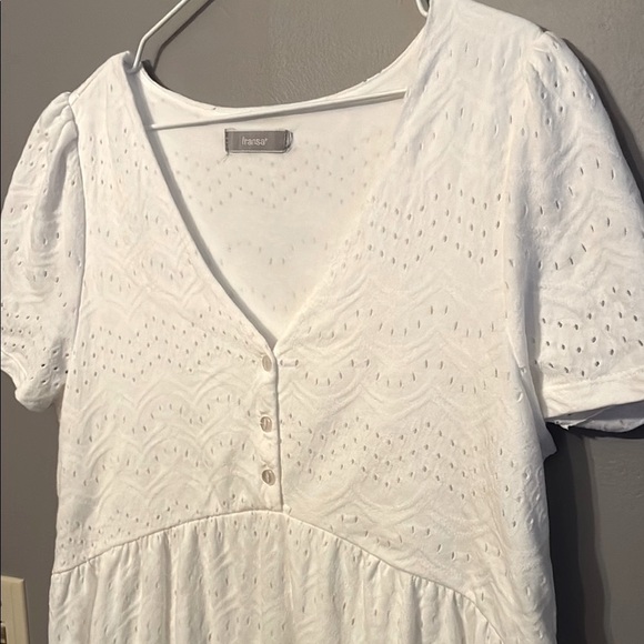 Fransa Elegant White Midi Dress with eyelet design - Picture 6 of 11